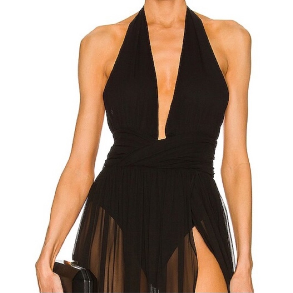 Retrofete Black Sheer Backless Halter Gown - Picture 7 of 12